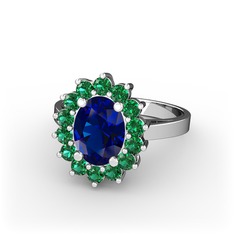 Lab safir ve yeşil kuvars 8 ayar beyaz altın yüzük