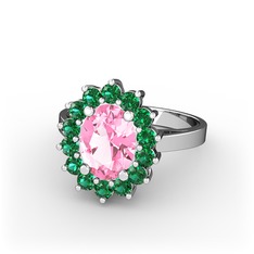 Pembe kuvars ve yeşil kuvars 8 ayar beyaz altın yüzük