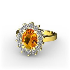 Sitrin ve swarovski 925 ayar altın kaplama gümüş yüzük