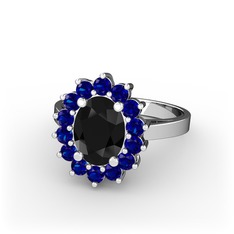 Siyah zirkon ve lab safir 925 ayar gümüş yüzük