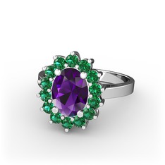 Eda Yüzük - Ametist ve yeşil kuvars 8 ayar beyaz altın yüzük #6hsmg4