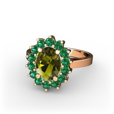 Peridot ve yeşil kuvars 925 ayar rose altın kaplama gümüş yüzük