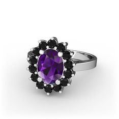 Eda Yüzük - Ametist ve siyah zirkon 925 ayar gümüş yüzük #6w107w