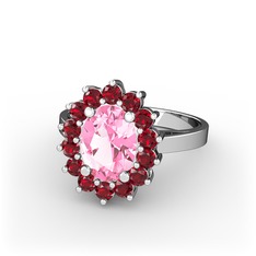 Eda Yüzük - Pembe kuvars ve garnet 18 ayar beyaz altın yüzük #6zywfz