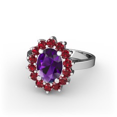 Eda Yüzük - Ametist ve garnet 8 ayar beyaz altın yüzük #780yl2