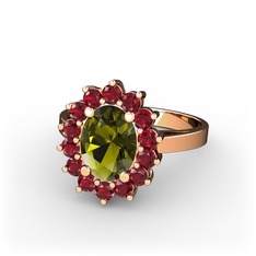 Peridot ve garnet 925 ayar rose altın kaplama gümüş yüzük