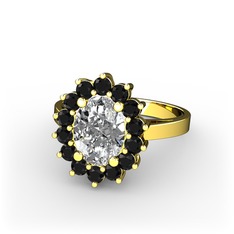 Eda Yüzük - Swarovski ve siyah zirkon 14 ayar altın yüzük #7lhqmi
