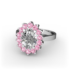 Swarovski ve pembe kuvars 18 ayar beyaz altın yüzük