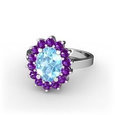 Eda Yüzük - Akuamarin ve ametist 18 ayar beyaz altın yüzük #7wr4n