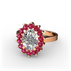 Eda Yüzük - Beyaz zirkon ve rodolit garnet 18 ayar rose altın yüzük #8ag944