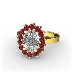 Beyaz zirkon ve garnet 18 ayar altın yüzük