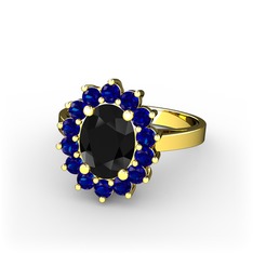 Eda Yüzük - Siyah zirkon ve lab safir 8 ayar altın yüzük #8m1f3h