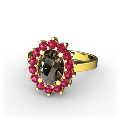 Eda Yüzük - Dumanlı kuvars ve rodolit garnet 14 ayar altın yüzük #9f2r85