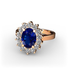 Lab safir ve beyaz zirkon 18 ayar rose altın yüzük