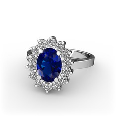 Eda Yüzük - Lab safir ve beyaz zirkon 14 ayar beyaz altın yüzük #a36uae