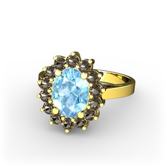 Eda Yüzük - Akuamarin ve dumanlı kuvars 925 ayar altın kaplama gümüş yüzük #a4kpga