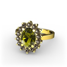 Peridot ve dumanlı kuvars 8 ayar altın yüzük
