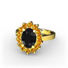 Eda Yüzük - Siyah zirkon ve sitrin 8 ayar altın yüzük #ahy02i