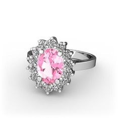 Pembe kuvars ve swarovski 8 ayar beyaz altın yüzük