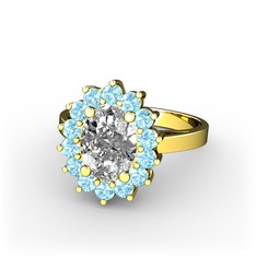Eda Yüzük - Swarovski ve akuamarin 18 ayar altın yüzük #b46hr5