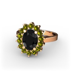 Eda Yüzük - Siyah zirkon ve peridot 14 ayar rose altın yüzük #b5vr0s