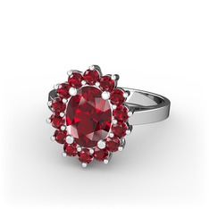 Eda Yüzük - Garnet 14 ayar beyaz altın yüzük #b9i048