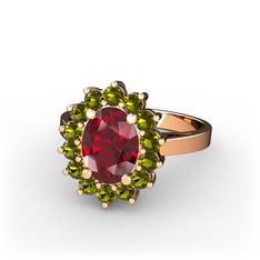 Garnet ve peridot 14 ayar rose altın yüzük