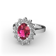 Eda Yüzük - Rodolit garnet ve pırlanta 18 ayar beyaz altın yüzük (0.504 karat) #c9c8a9