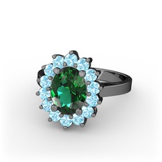 Eda Yüzük - Yeşil kuvars ve akuamarin 925 ayar siyah rodyum kaplama gümüş yüzük #d1x1iq
