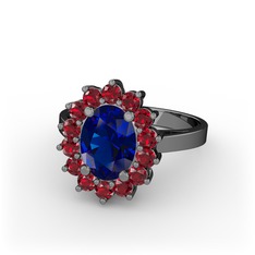 Eda Yüzük - Lab safir ve garnet 925 ayar siyah rodyum kaplama gümüş yüzük #d5f9uf