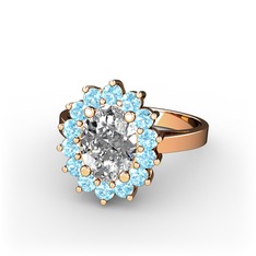 Swarovski ve akuamarin 8 ayar rose altın yüzük