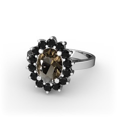 Eda Yüzük - Dumanlı kuvars ve siyah zirkon 925 ayar gümüş yüzük #dfx00y