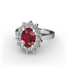 Garnet ve swarovski 18 ayar beyaz altın yüzük