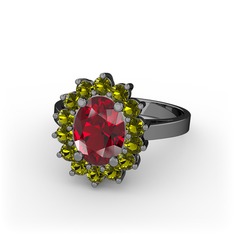 Eda Yüzük - Garnet ve peridot 925 ayar siyah rodyum kaplama gümüş yüzük #ekdnw4