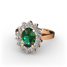 Yeşil kuvars ve pırlanta 8 ayar rose altın yüzük (0.504 karat)