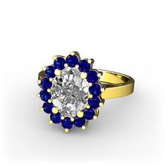 Eda Yüzük - Swarovski ve lab safir 925 ayar altın kaplama gümüş yüzük #f50hjt