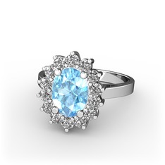 Eda Yüzük - Akuamarin ve swarovski 18 ayar beyaz altın yüzük #f54t42