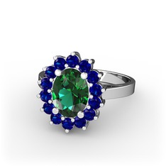 Yeşil kuvars ve lab safir 14 ayar beyaz altın yüzük