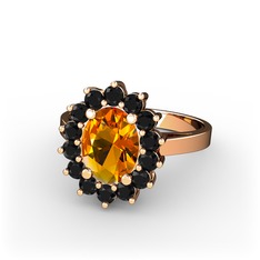 Sitrin ve siyah zirkon 14 ayar rose altın yüzük