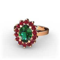 Yeşil kuvars ve garnet 925 ayar rose altın kaplama gümüş yüzük