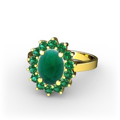 Eda Yüzük - Kök zümrüt ve yeşil kuvars 14 ayar altın yüzük #fzd6hn