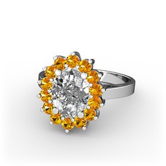 Swarovski ve sitrin 14 ayar beyaz altın yüzük