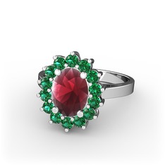 Eda Yüzük - Kök yakut ve yeşil kuvars 18 ayar beyaz altın yüzük #hjvfof