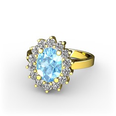 Eda Yüzük - Akuamarin ve swarovski 18 ayar altın yüzük #i71nuc