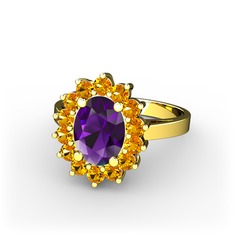 Eda Yüzük - Ametist ve sitrin 925 ayar altın kaplama gümüş yüzük #jrc23k
