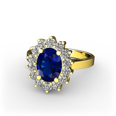 Lab safir ve swarovski 18 ayar altın yüzük