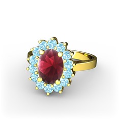 Eda Yüzük - Kök yakut ve akuamarin 925 ayar altın kaplama gümüş yüzük #jvxise