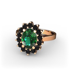 Eda Yüzük - Yeşil kuvars ve siyah zirkon 18 ayar rose altın yüzük #khdj5