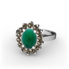 Eda Yüzük - Kök zümrüt ve dumanlı kuvars 8 ayar beyaz altın yüzük #na31m6