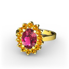 Rodolit garnet ve sitrin 18 ayar altın yüzük